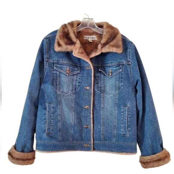 Marvin Richard's Women’s Jean Jacket with Faux Fur Linning & Trim Size XL Y2k - Picture 1 of 16